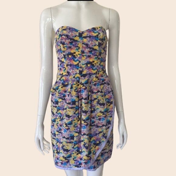 Charlotte Ronson Mini Sweetheart Strapless Dress in Abstract Watercolor Size 4 - Picture 1 of 14